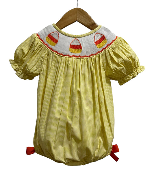 Candy Corn Halloween Girls Smocked Bubble