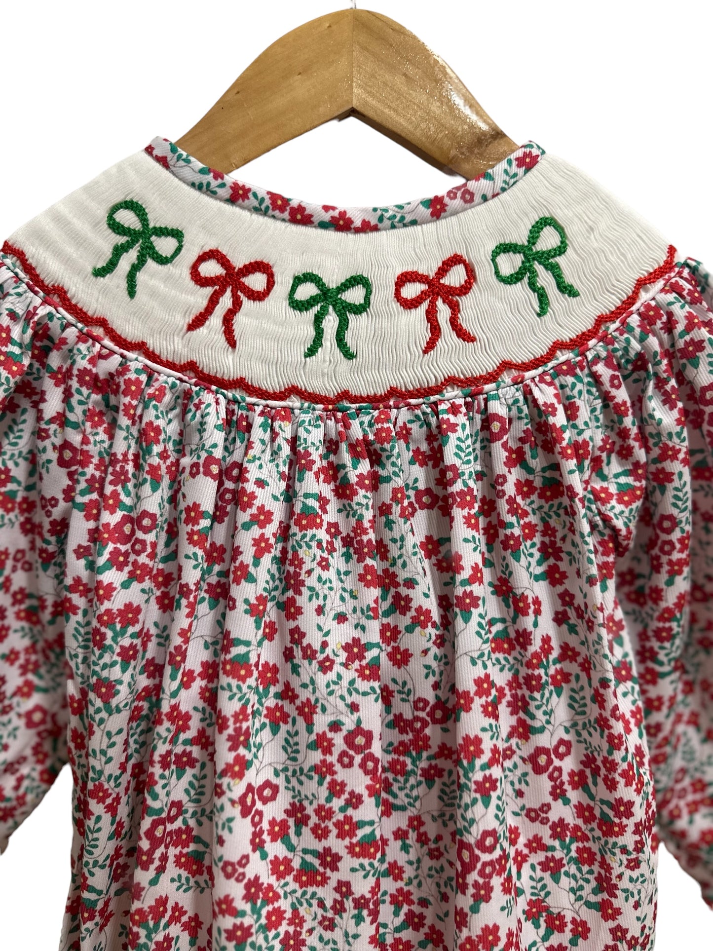 Girl’s Christmas Floral Bow Smock Bubble