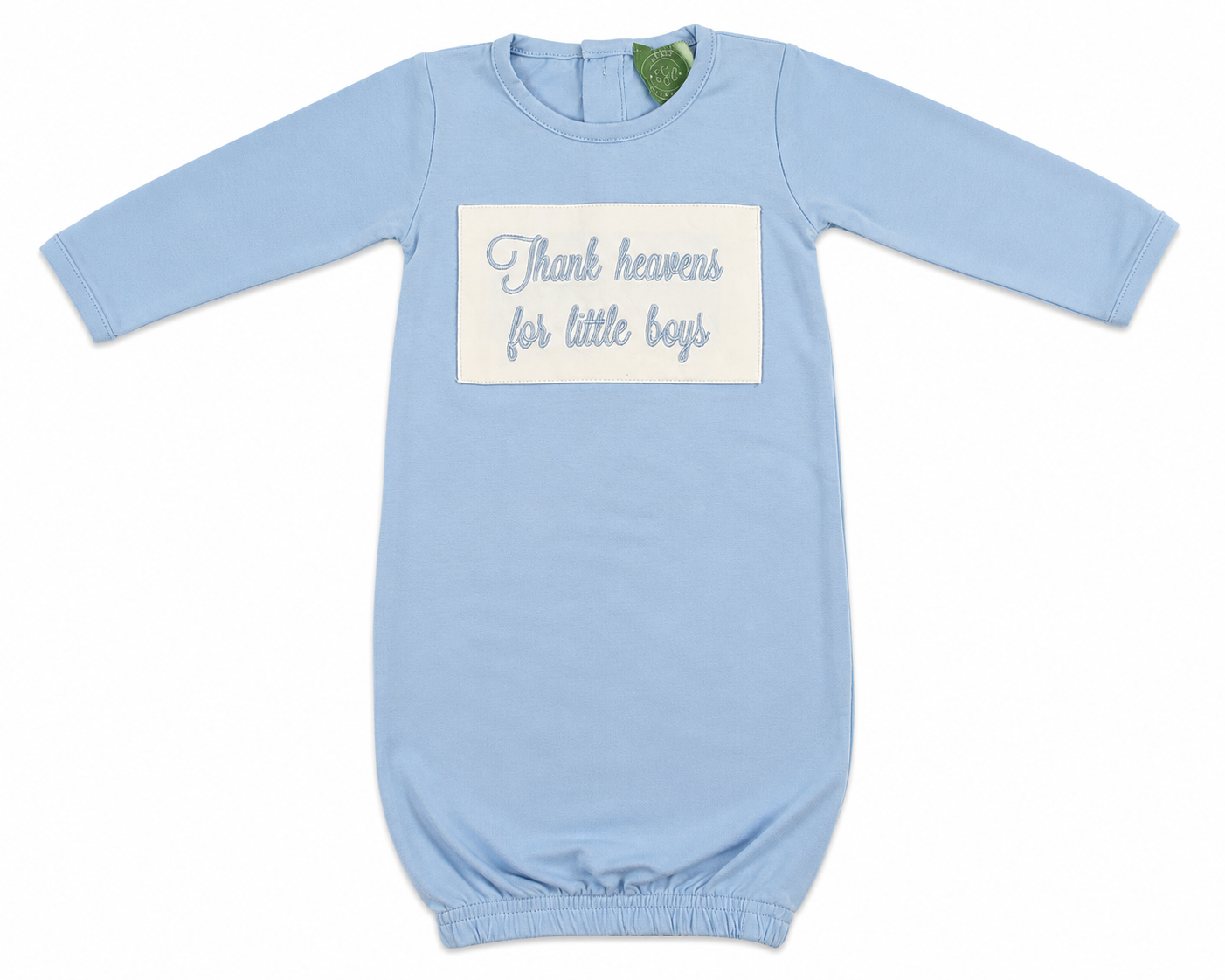 Thank Heavens for Little Boys Embroidered Blue Baby Gown
