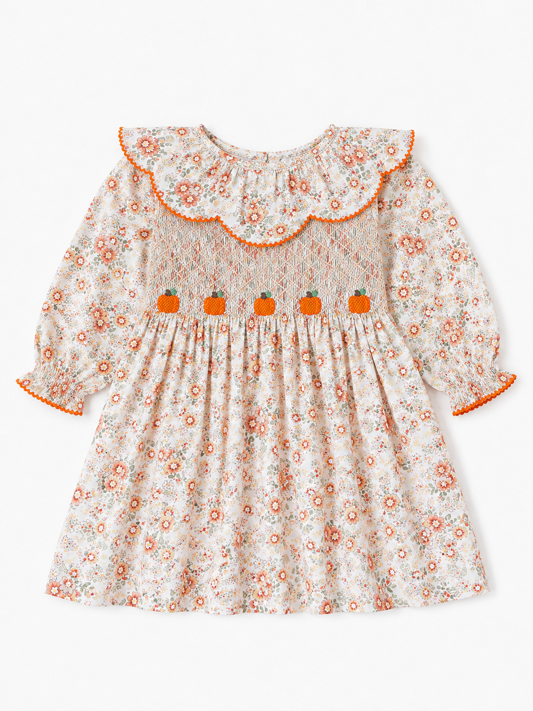 girls hand smocked floral pumpkin dress 5T