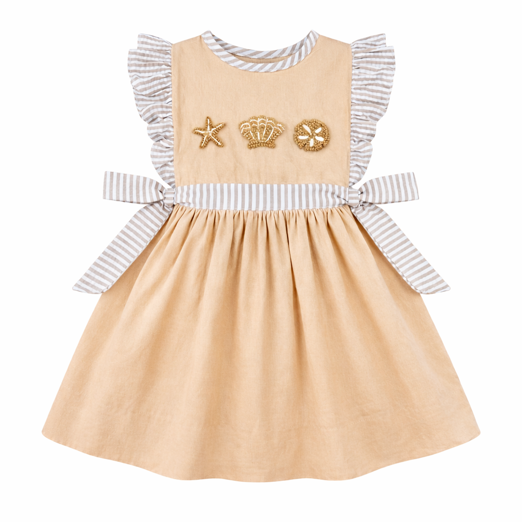 Tan French Knot Seashell Dress – Girls Beach Dress