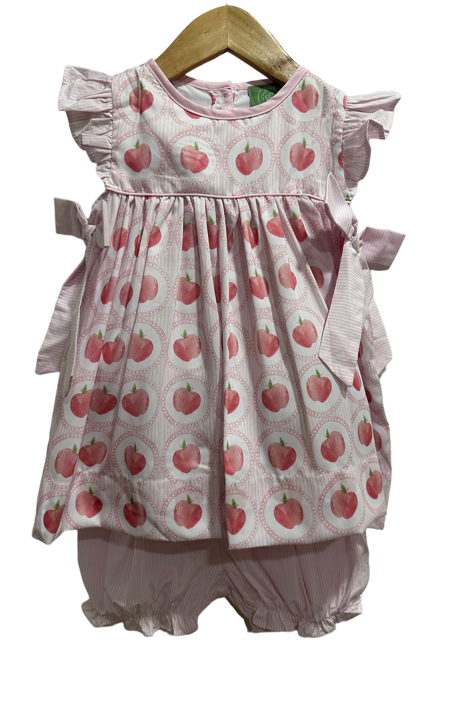 Toddler Girls Apple Picking Outfit - Pink Apple Print Back To School D The Sage Smocking Company Toddler Girls Apple Picking Outfit - Pink Apple Print Back To School D The Sage Smocking Company