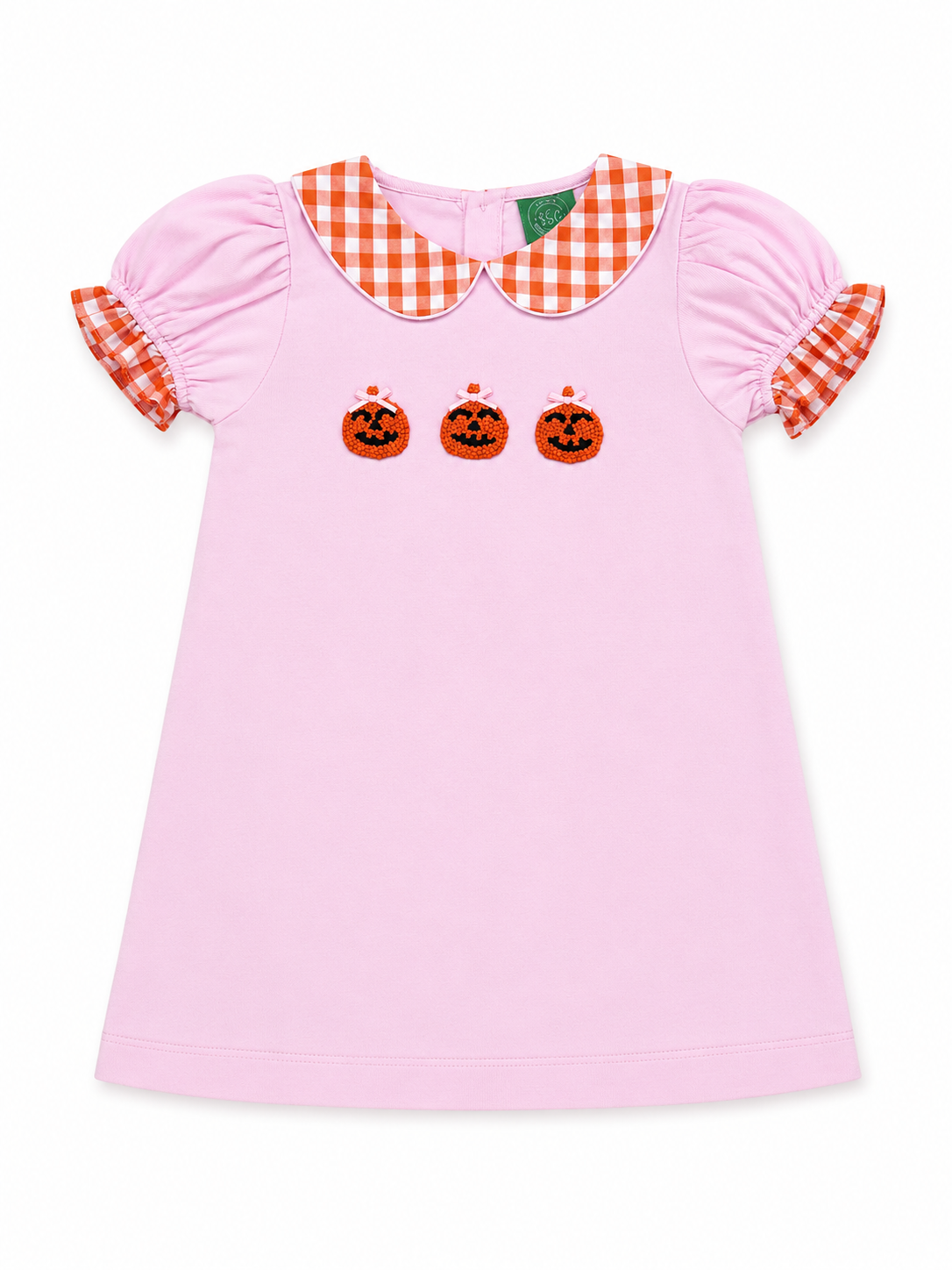 Girls Pink French Knot Jack-O'-Lantern Dress | Halloween Pumpkin Dress | Peter Pan Collar
