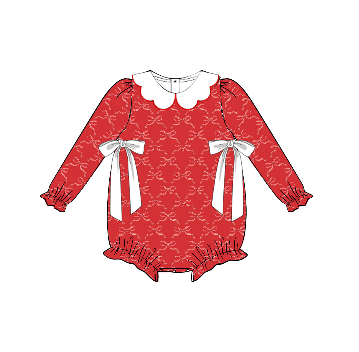 PREORDER-Girl’s Christmas bow bubble with scalloped collar