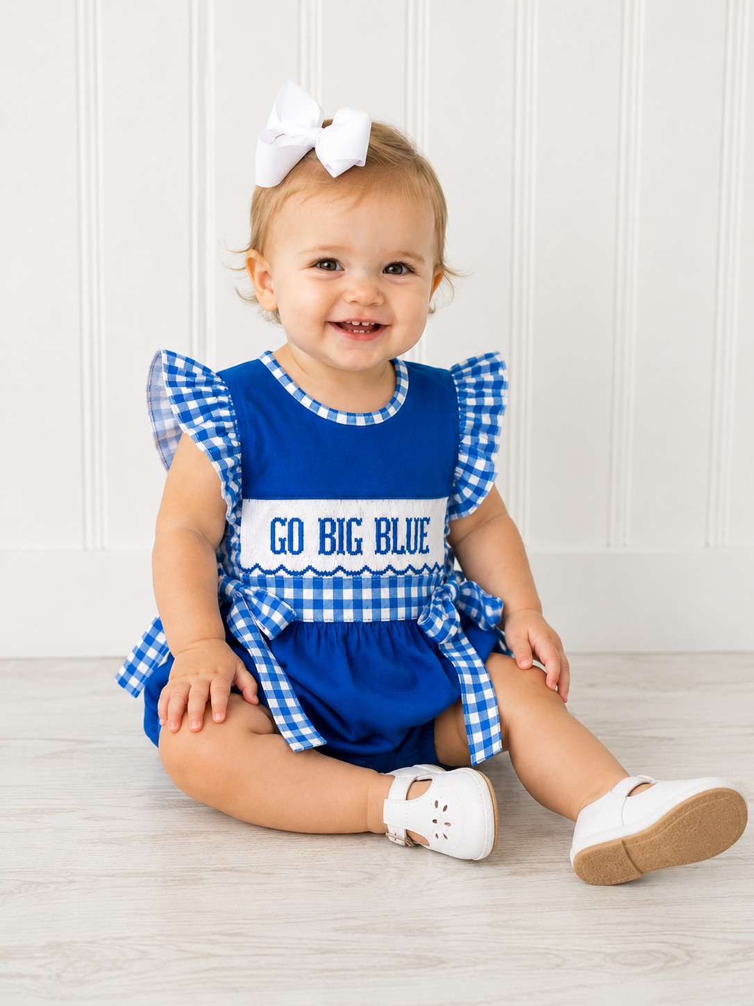 Girls Hand Smocked "Go Big Blue " Bubble