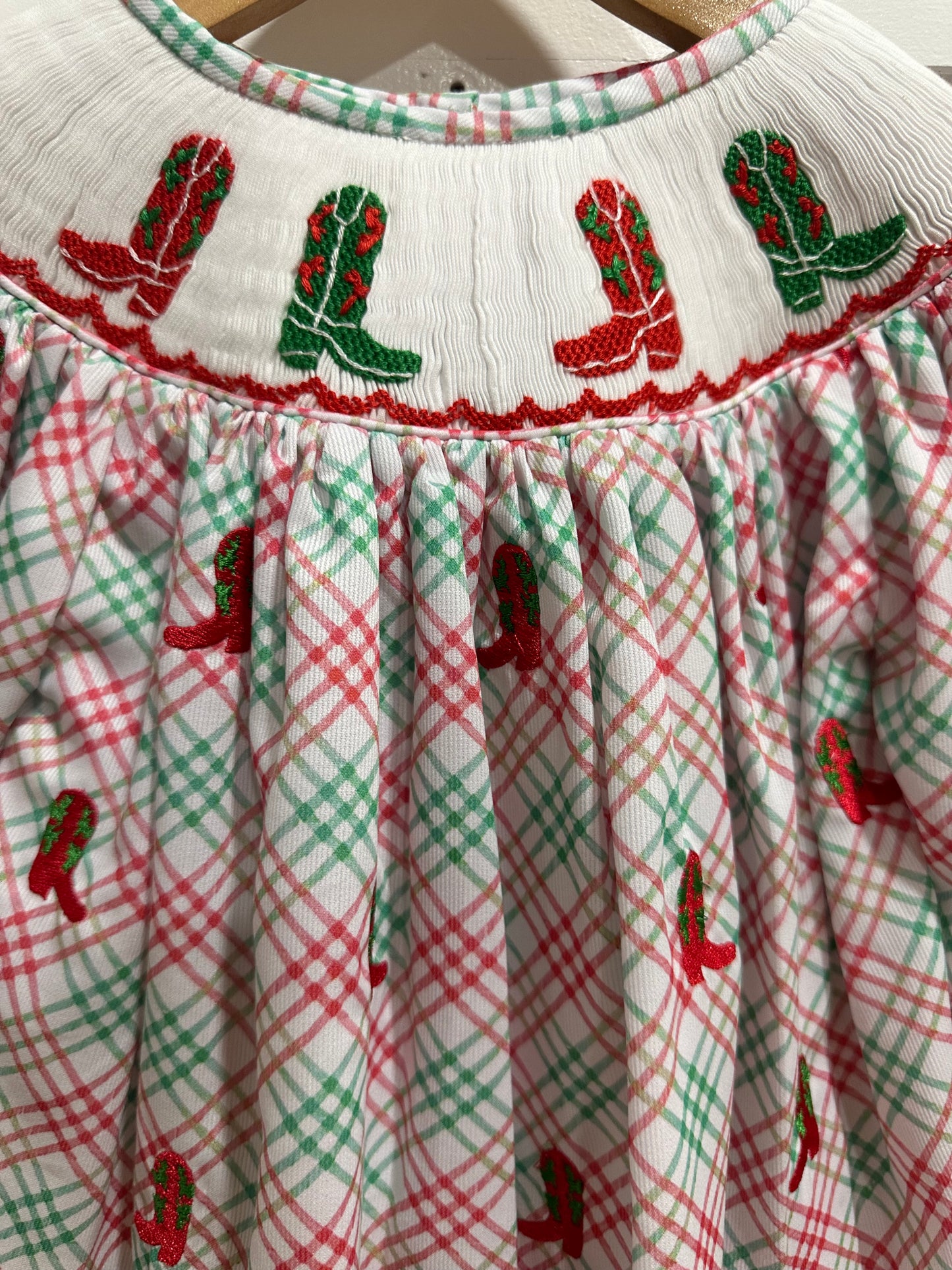 Christmas Boot Girls Smocked Long-sleeve Bubble