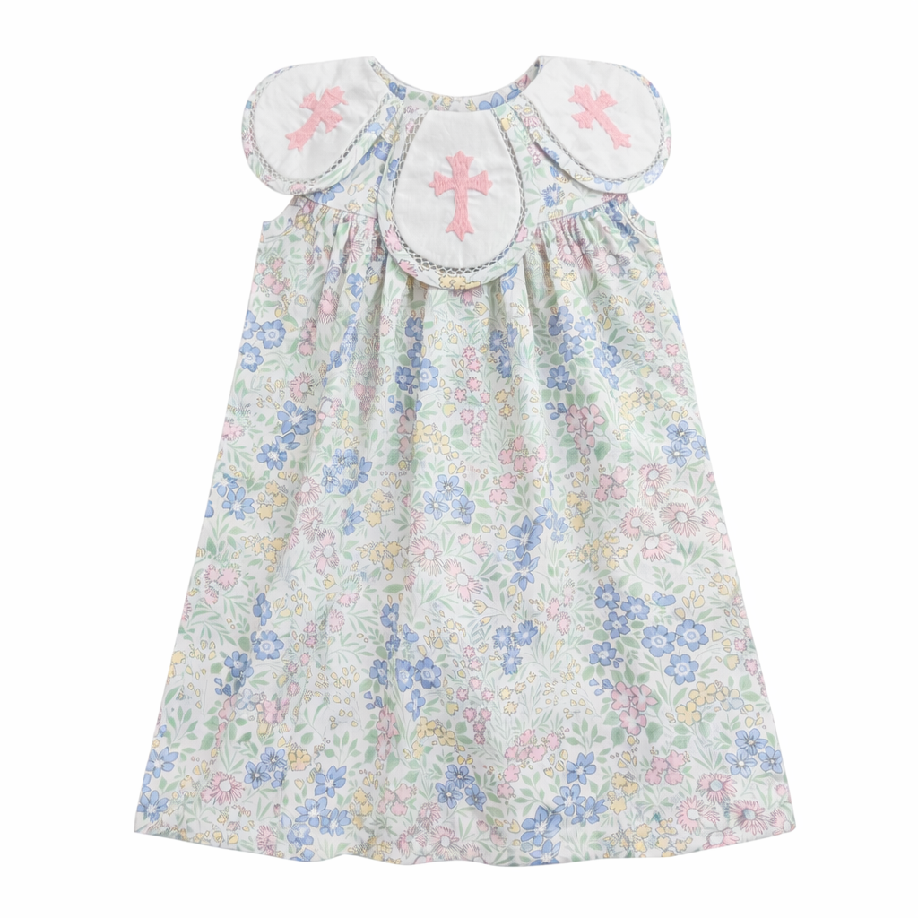 embroidered easter dress Girls Blue Floral with Cross Collar 4T Blue Q - Women's 2 Years (90cm) 51 standard-promotion Pants Size:38 Waist x 36 Unfinished Hem