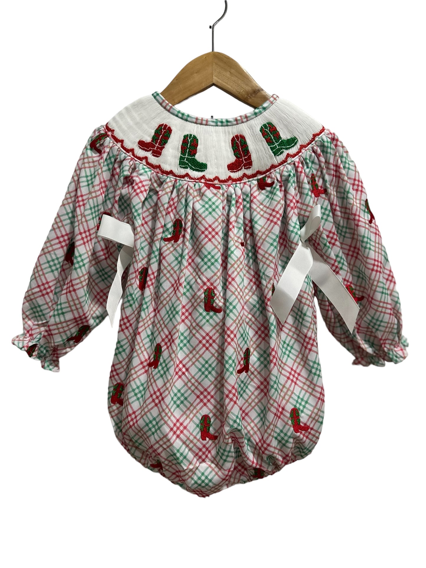 Christmas Boot Girls Smocked Long-sleeve Bubble