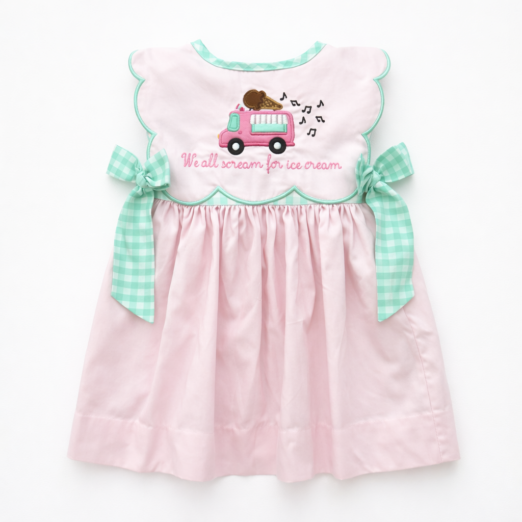 Pink Ice Cream Truck Appliqué Baby Girl Dress – Summer Boutique Sister Match