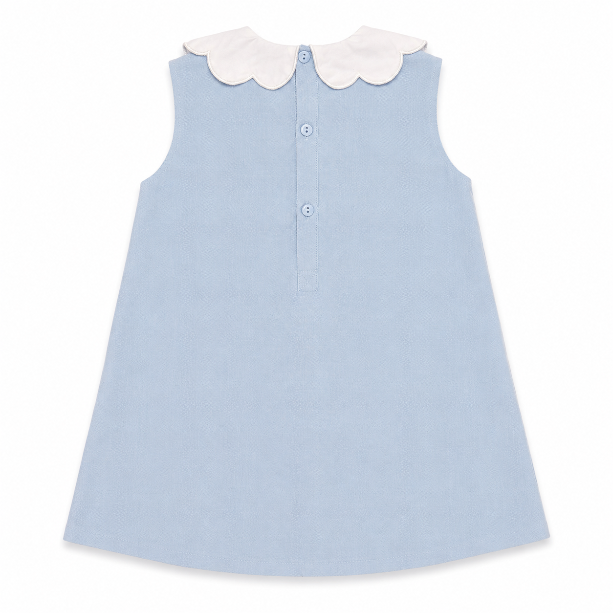 Back to School Girls Embroidered Chambray Dress with Scalloped Collar & School Supply Pockets