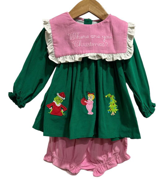 Mr. Mean One Christmas Corduroy Dress & Bloomer Set – Girls Holiday Outfit