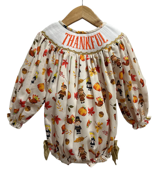 Thankful Smocked Girls Bubble Outfit | Baby & Toddler Thanksgiving Outfit