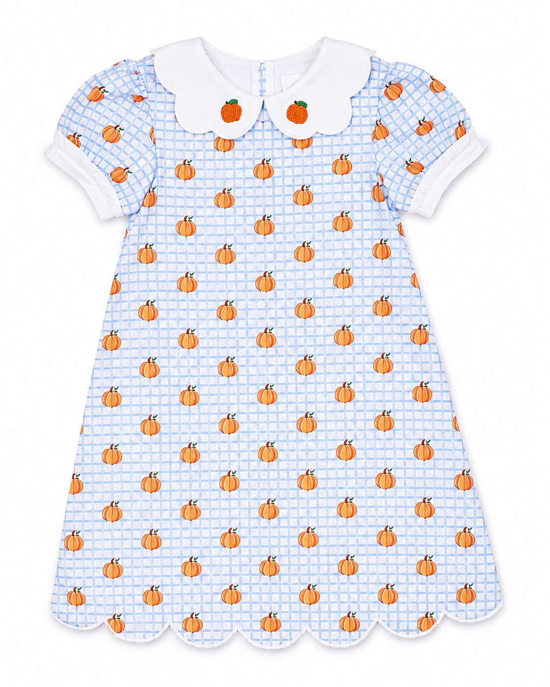 Girls pumpkin printed dress french knot pumpkins