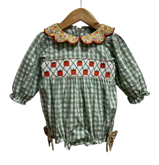 Floral & Gingham Girls Hand-Smocked Pumpkin Bubble