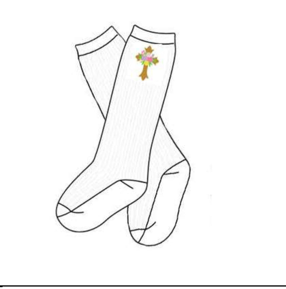 Embroidered Easter Cross Socks | Matching Hairbow Available