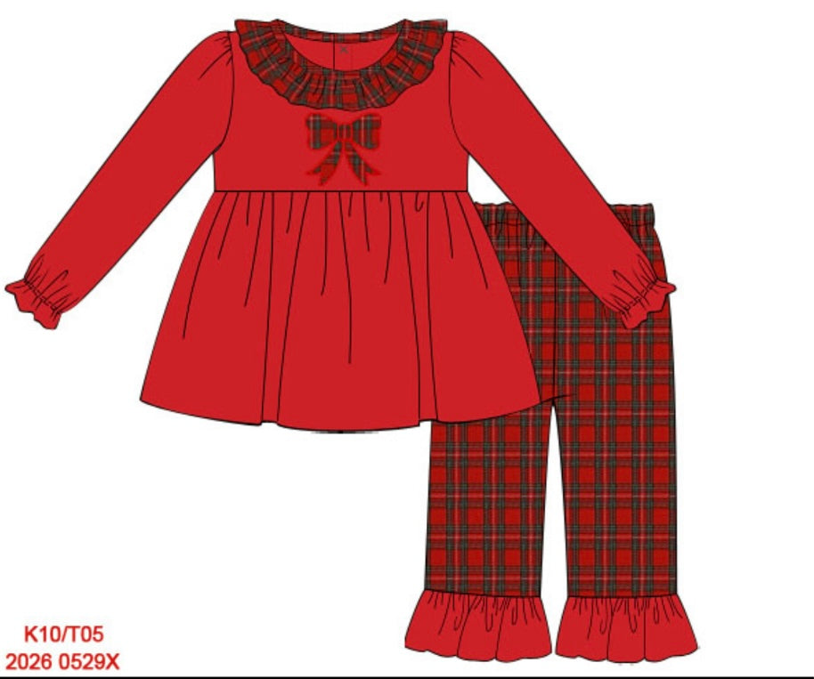 PREORDER-Girl’s Christmas plaid 2-piece pant set