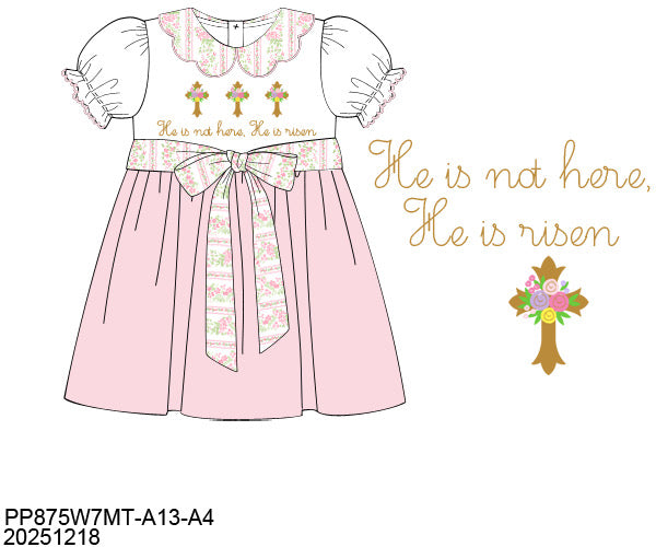 PREORDER-Girl’s Easter He is risen floral dress