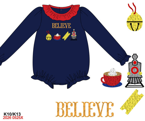 PREORDER-Girl’s Christmas train French knot bubble