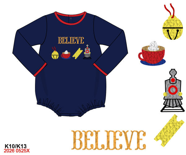 PREORDER-Boy’s Christmas train French knot bubble