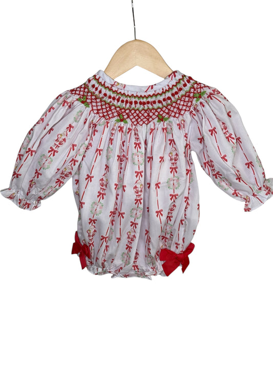 Christmas Hand Smocked Girls Santa & Bow Bubble