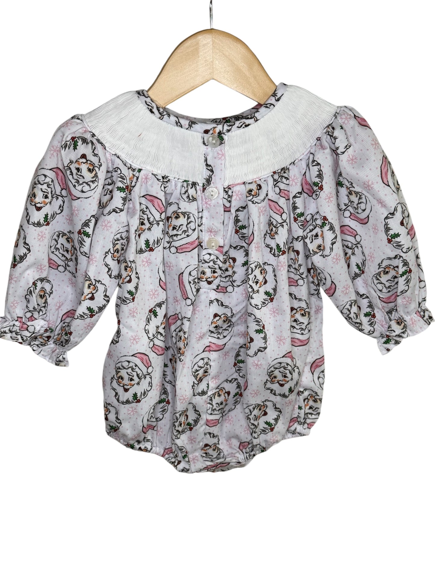 Ho Ho Ho Hand Smocked Santa Print Girls Bubble