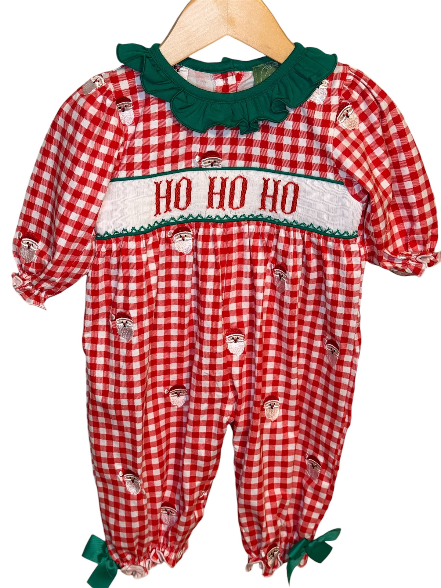Santa Ho Ho Ho Smocked Gingham Romper | Baby & Toddler Christmas Outfit