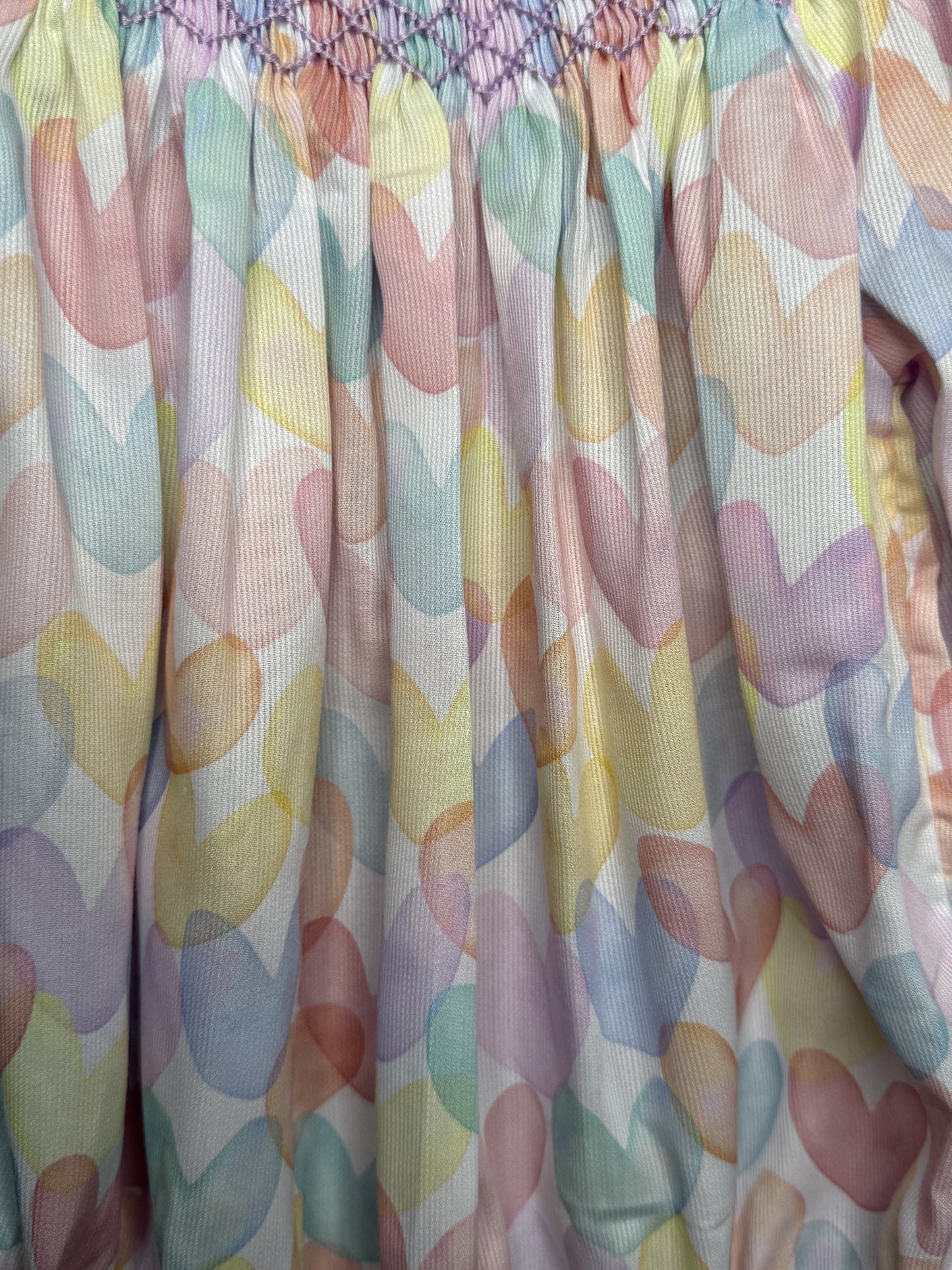 Valentine Pastel Heart Print Smocked Bubble