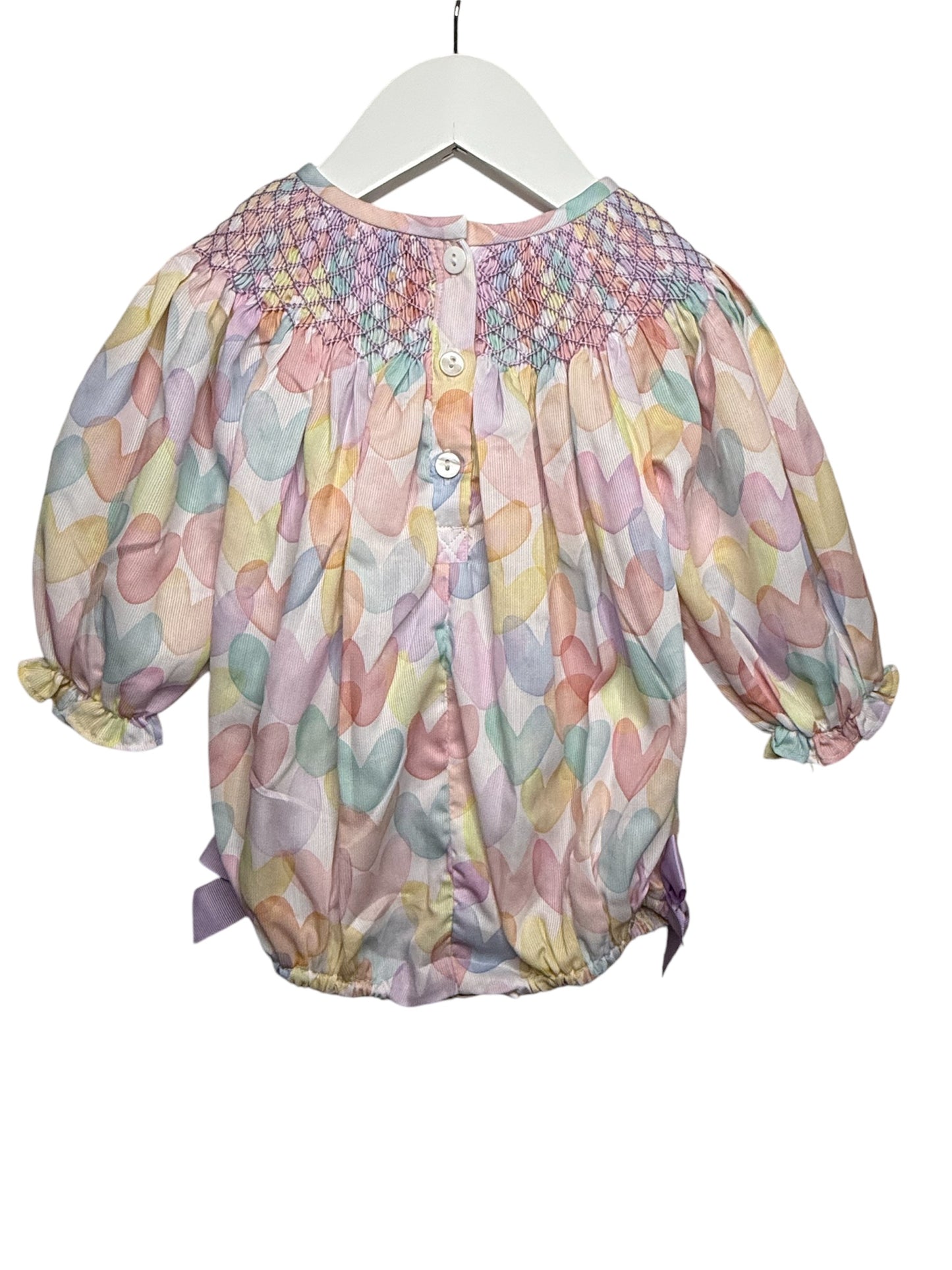 Valentine Pastel Heart Print Smocked Bubble