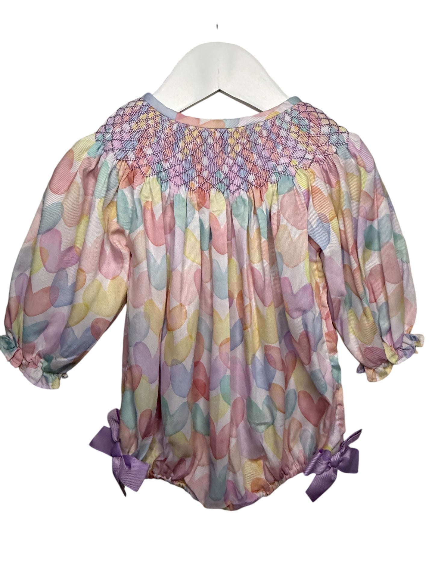 Valentine Pastel Heart Print Smocked Bubble