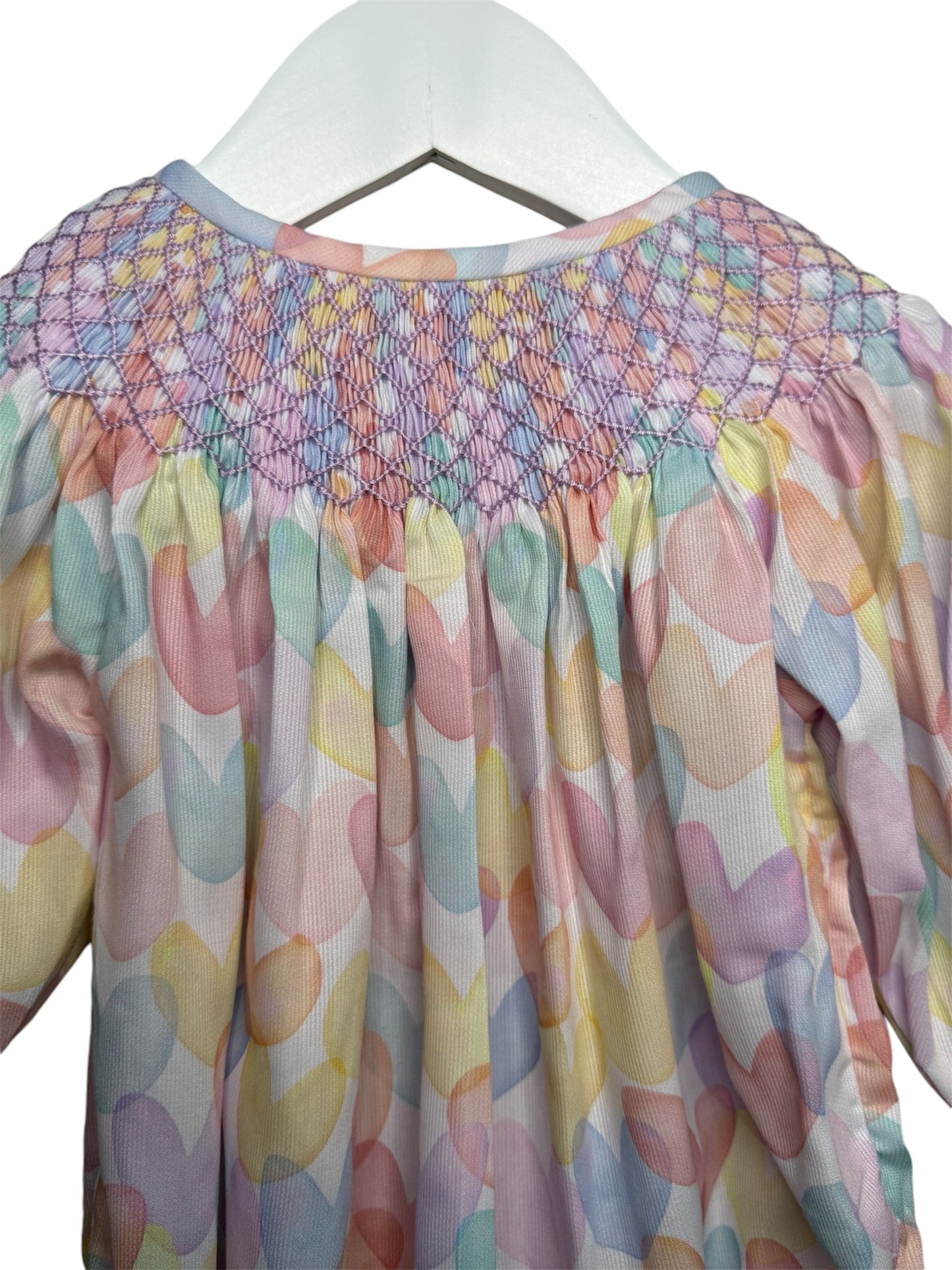 Valentine Pastel Heart Print Smocked Bubble
