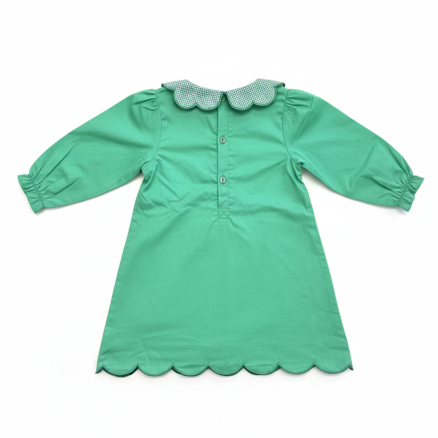 St. Patrick’s Cutest Clover Appliqué Girls Dress | Green Scalloped Hem Boutique Dress