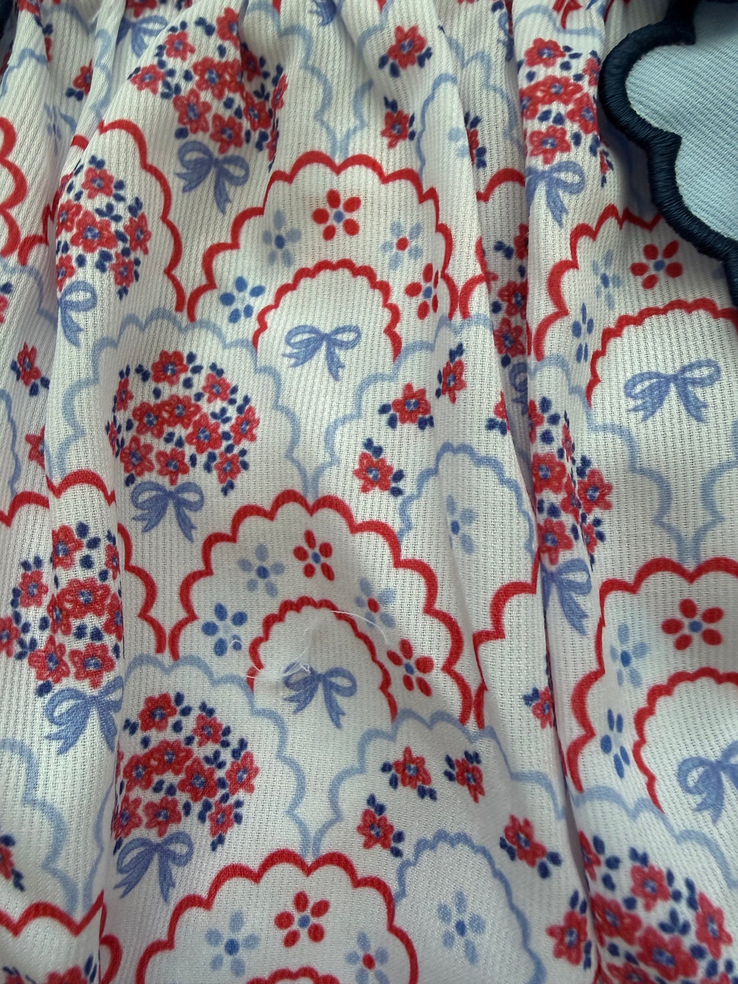 Fourth of July Floral Bow Girls Bloomer Set – Patriotic Scalloped Bow Outfit