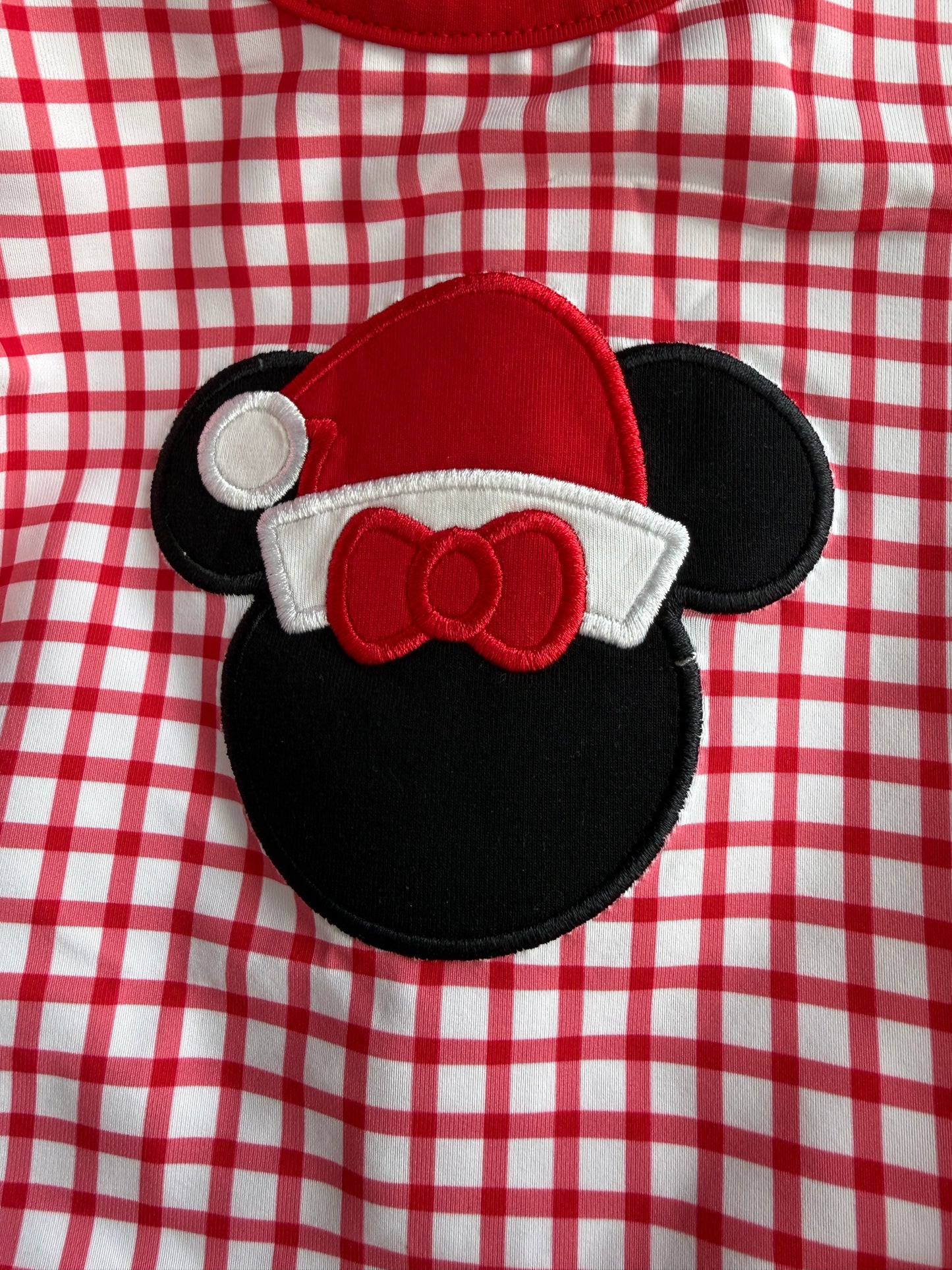 Girls Christmas Mouse Appliqué Red Gingham Bubble with Bows
