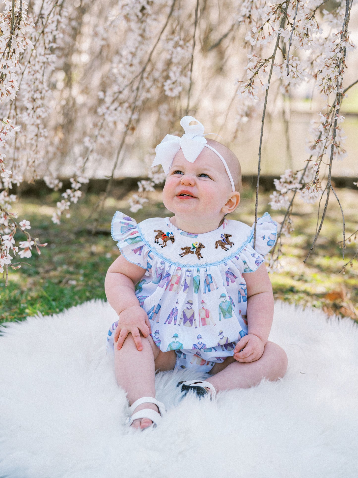 Hand Smocked Horse Race Derby Girls Bubble