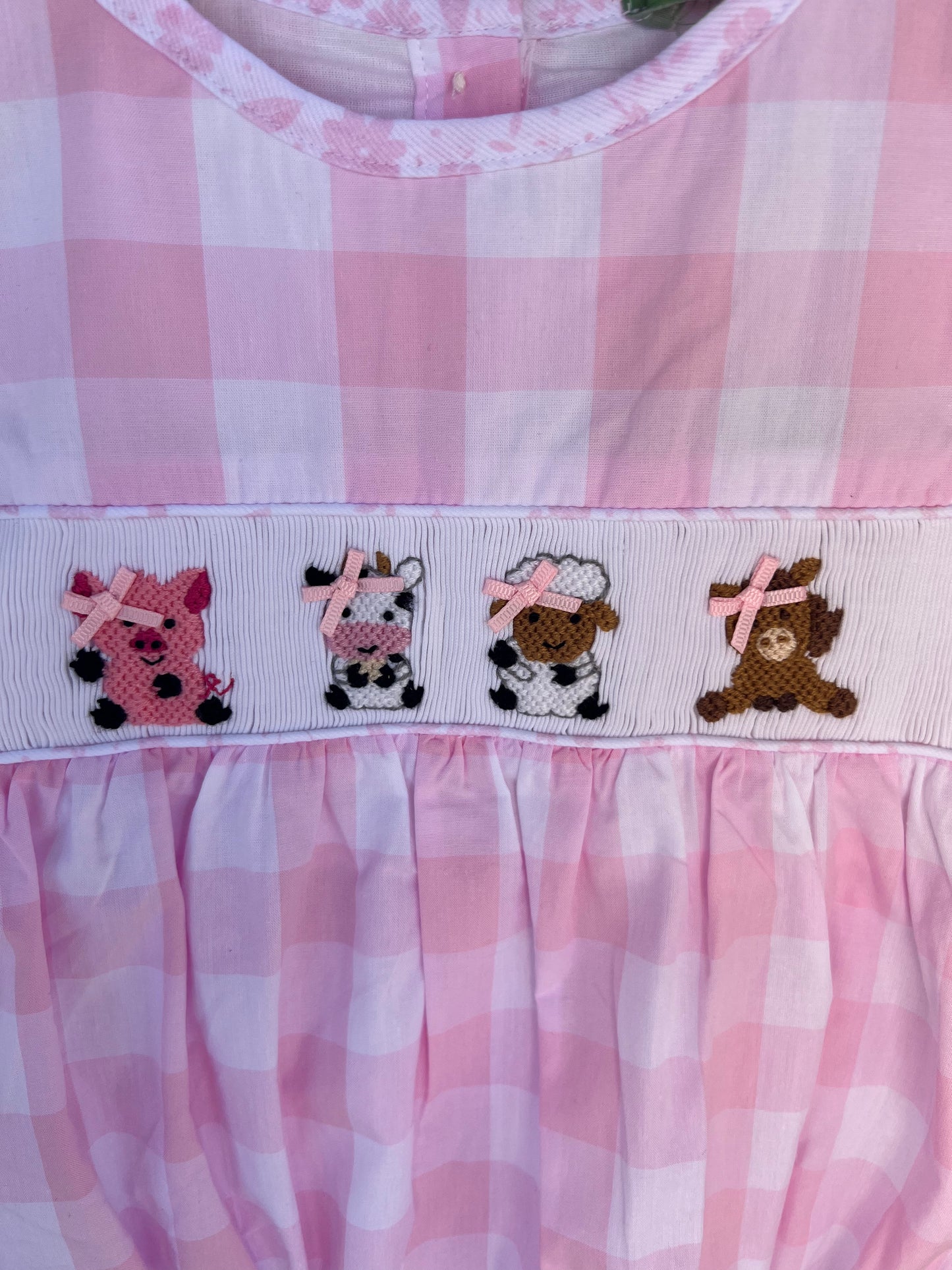 Farm Animal Pink & White Gingham Bubble