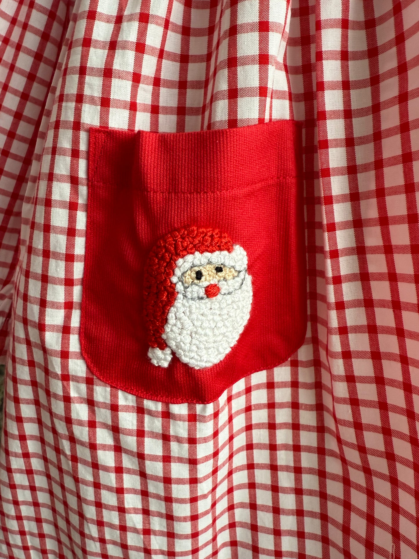 Girl’s Santa French Knot Dress – Red Gingham Holiday Outfit with Pockets