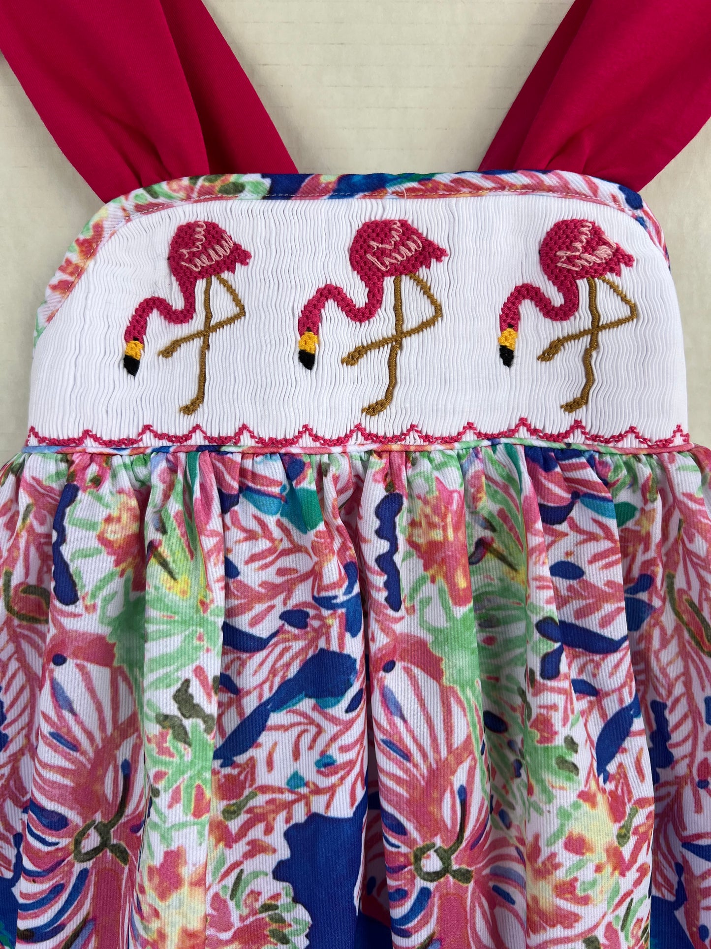 Flamingo Hand Smocked Whimsical Sundress