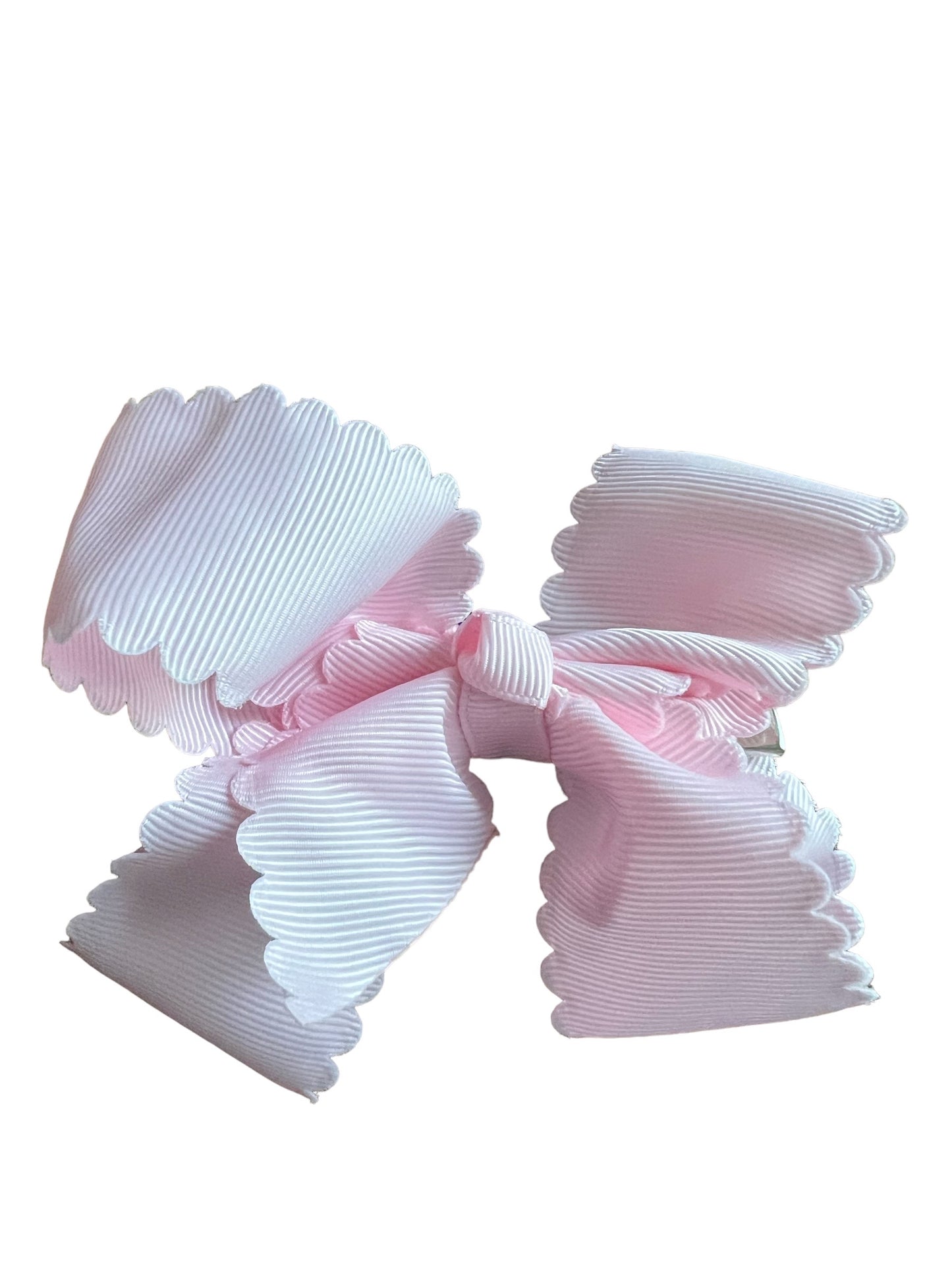 Light Pink grosgrain scalloped hair bow with alligator clip 4.3"