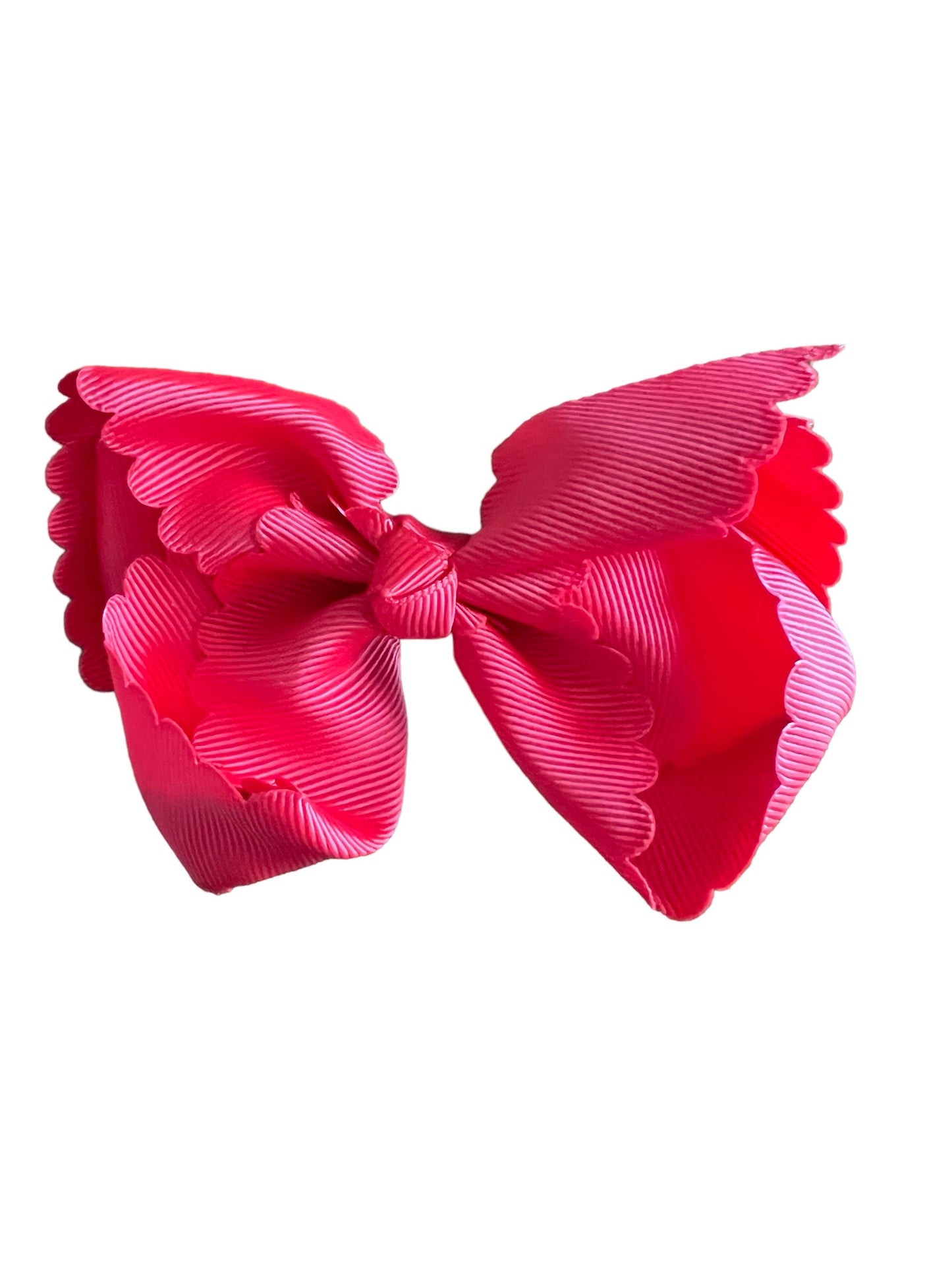 Red grosgrain scalloped hair bow with alligator clip 4.3"