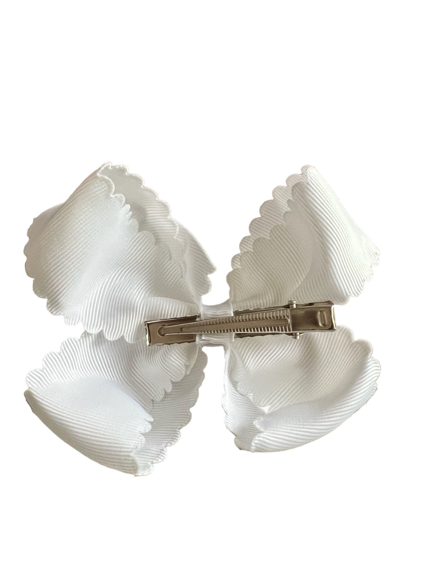 White Scalloped Edge Grosgrain Hair Bow