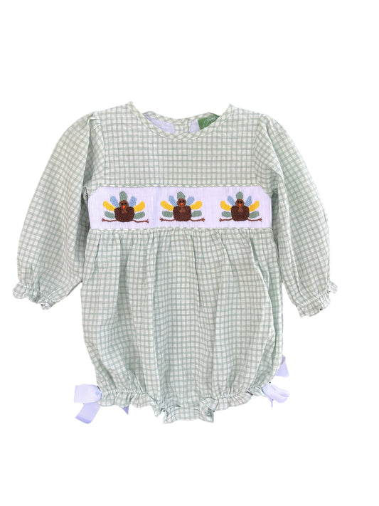 Turkey Hand Smocked Girl’s Bubble | Thanksgiving Outfit | Matching Sibling Set