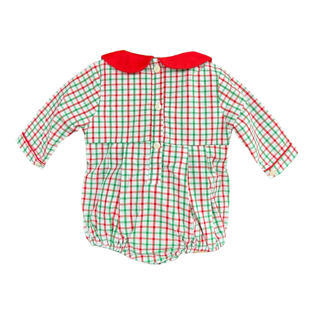 Santa Hand Smocked Boy's Plaid Christmas Bubble