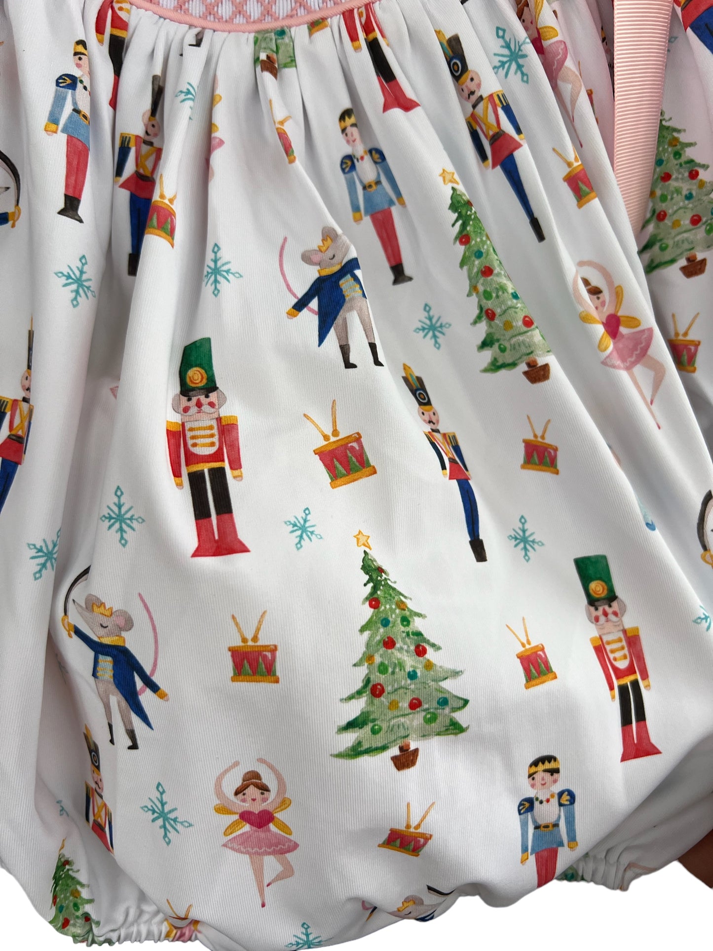 Hand Smocked Nutcracker Bubble – Holiday Girls Outfit with Shoulder Bows