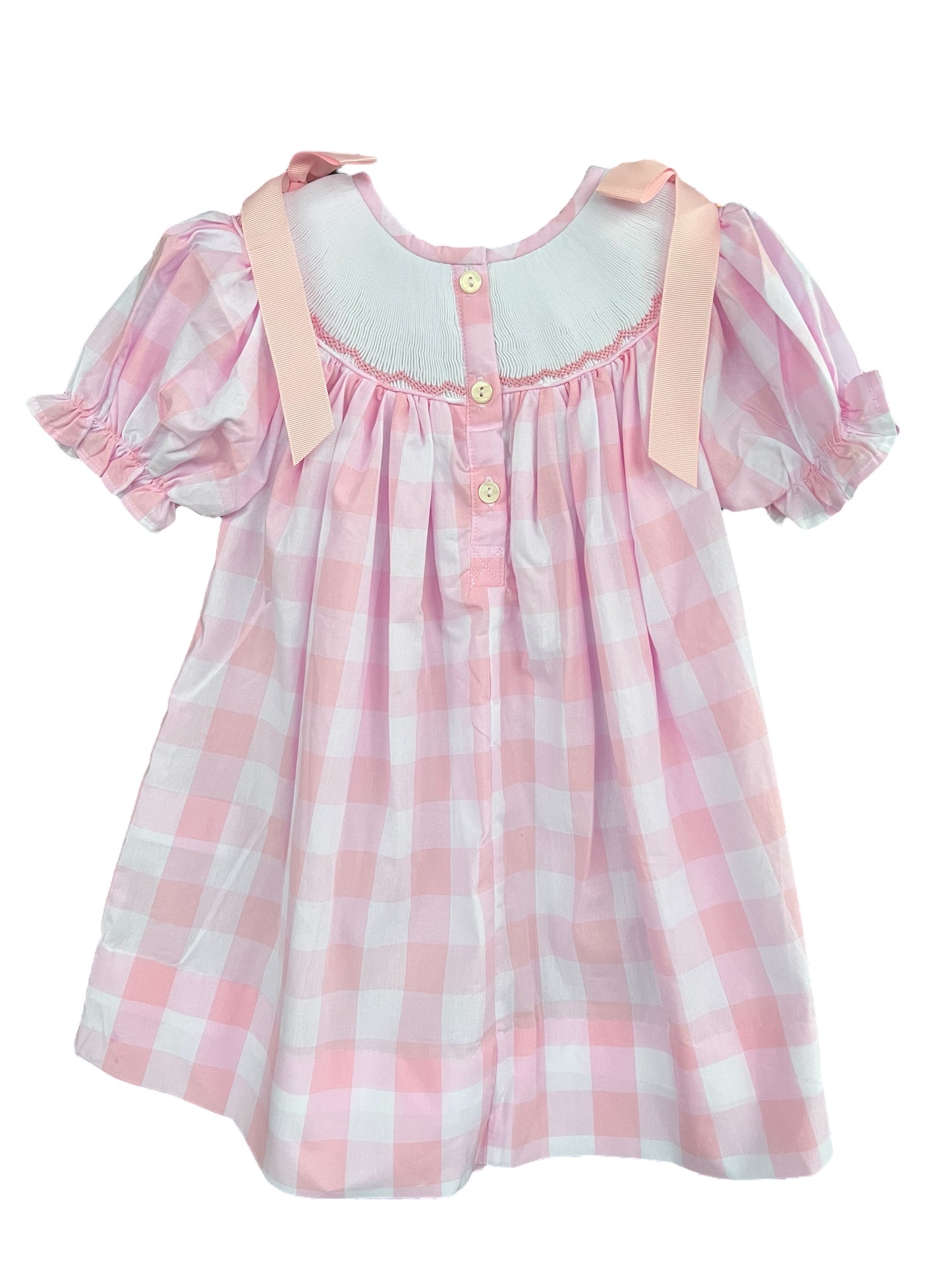 Easter Gingham Rabbit Hand-Smocked Bishop Dress