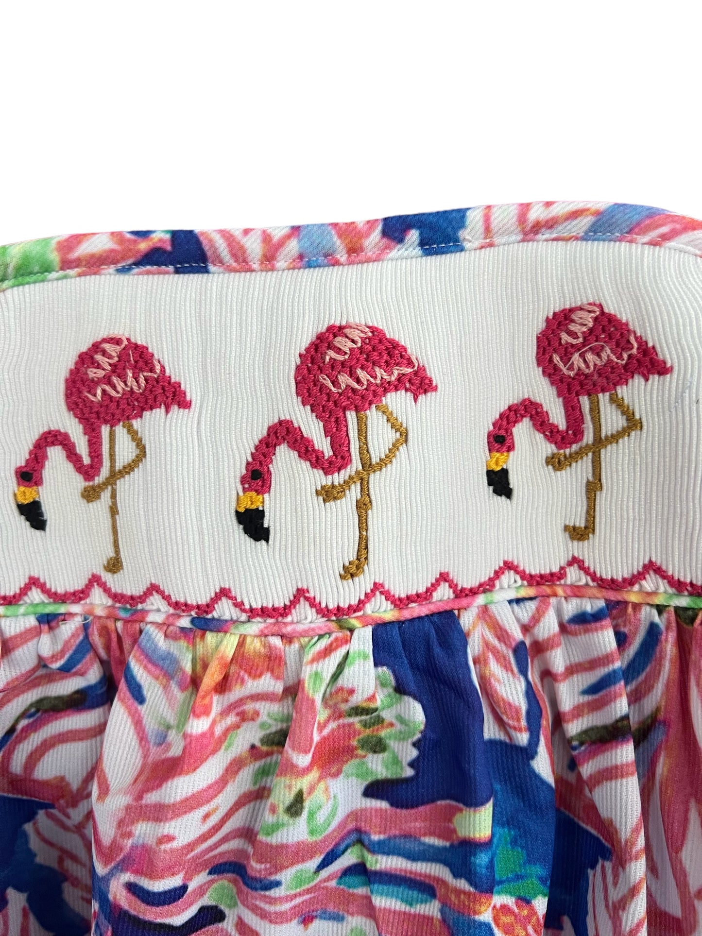Flamingo Hand Smocked Whimsical Sunsuit Bubble