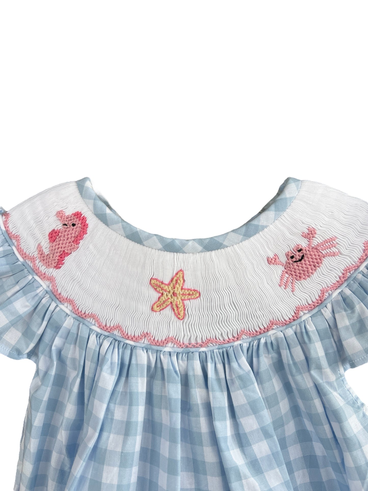 Beach Hand Smocked Gingham Girls Bubble