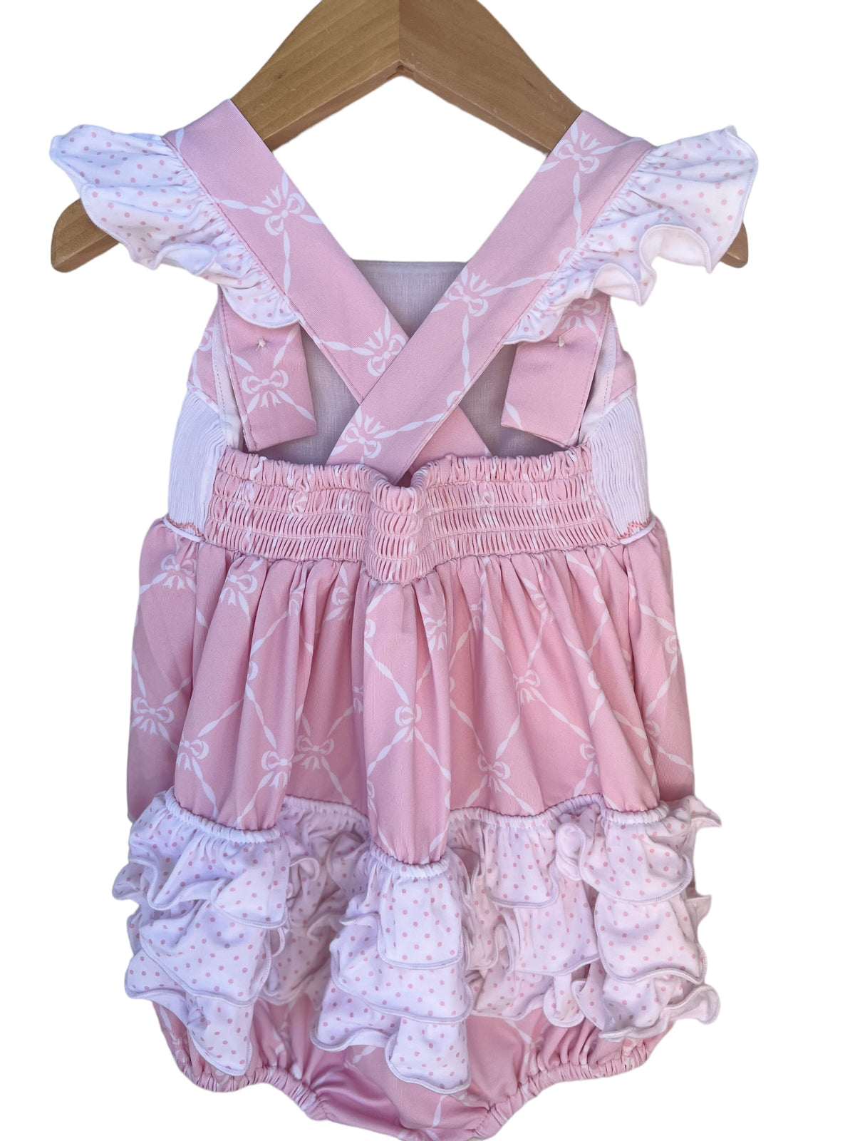 Back side bow print bubble with ruffles