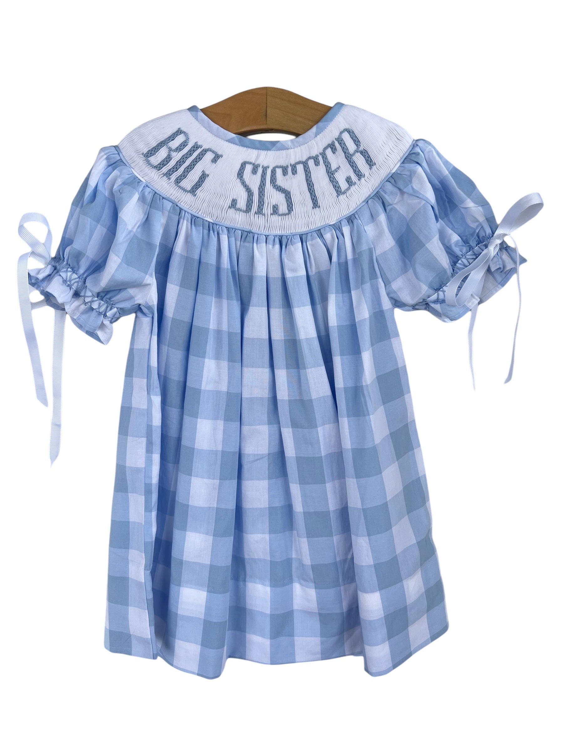 Big Sister Hand Smocked Blue Gingham Dress | Matching Sibling Outfit | The Sage Smocking Company Big Sister Hand Smocked Blue Gingham Dress | Matching Sibling Outfit | The Sage Smocking Company
