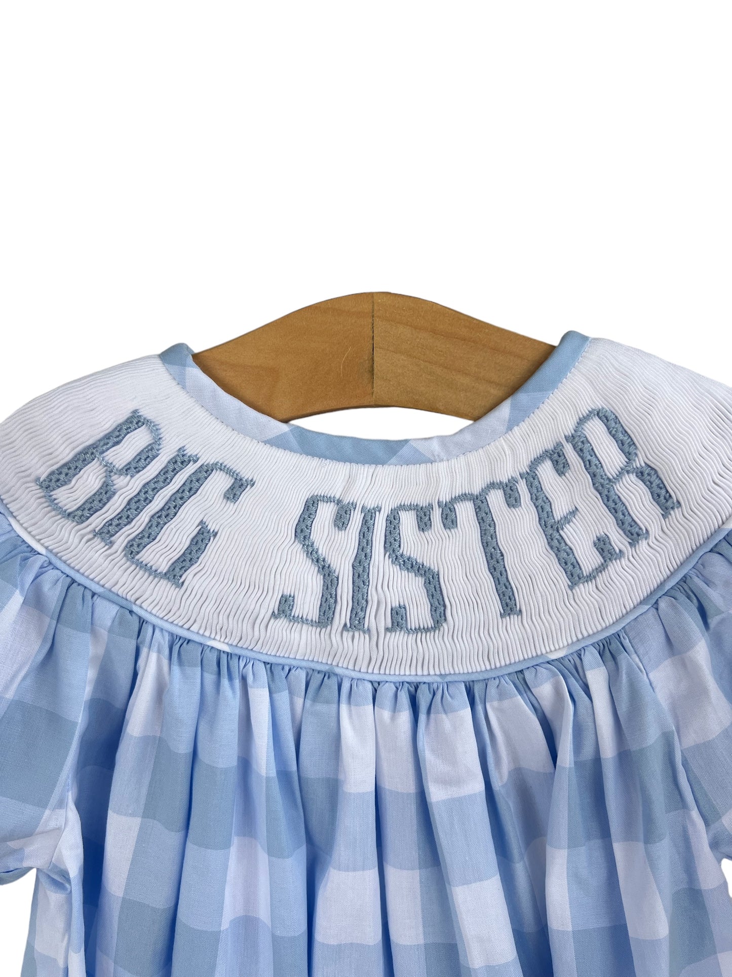 Big Sister Hand Smocked Blue Gingham Dress | Matching Sibling Outfit | Boutique Girls Dress
