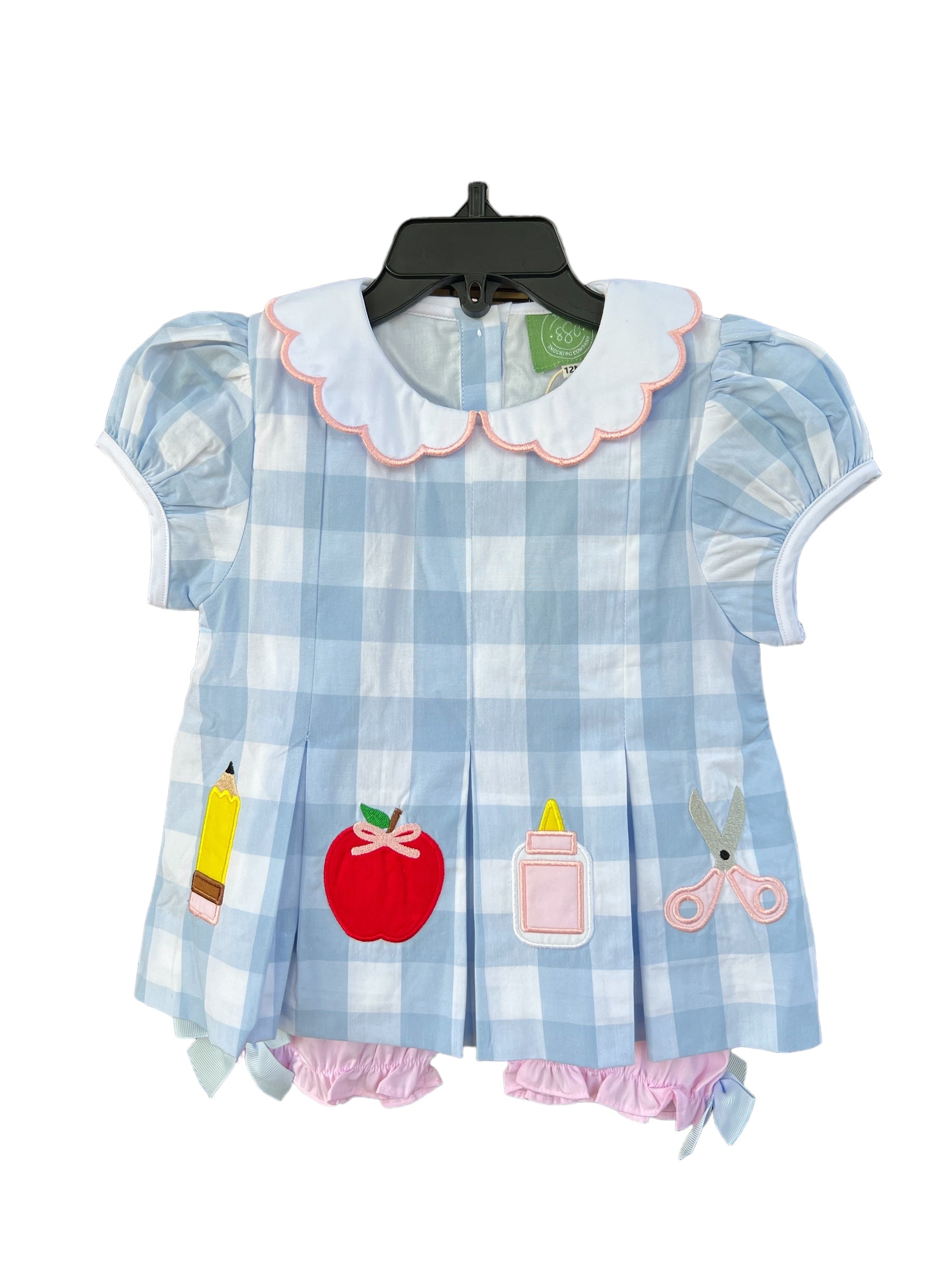 Back To School Girls Gingham Applique Dress with Bloomers 6T / 100% Cotton / Bloomer Set Back To School Girls Gingham Applique Dress with Bloomers 6T / 100% Cotton / Bloomer Set